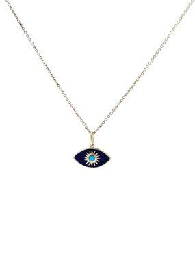 Sydney Evan 14K Gold & Enamel Sunburst Evil Eye Charm Navy/Turquoise Necklace